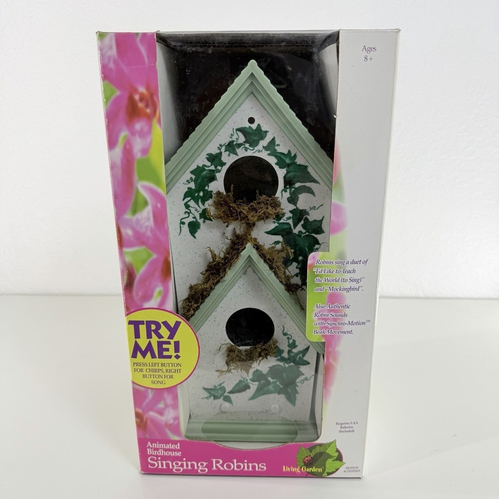 Vintage Jiada Gemmy Living Garden Animated Birdhouse Singing Robins NEW SEALED